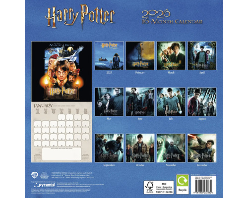 Harry Potter Kalender für 2026 mit Monatsübersichten