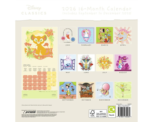 Disney Classics Kalender 2026 mit 16 Monaten Laufzeit von September bis Dezember 2025