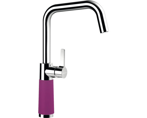 Küchenarmatur mit hohem Auslauf und violettem Griff