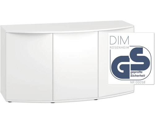 Weißer Unterschrank mit GS Zeichen für geprüfte Sicherheit