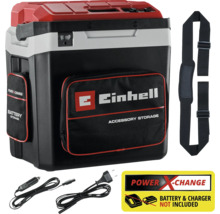 Einhell Kühlbox mit Zubehörfächern und Tragegurt. Akku und Ladegerät nicht im Lieferumfang enthalten.