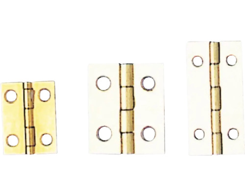 Drei Scharniere aus Metall mit Befestigungslöchern