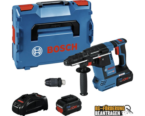 Akku-Bohrhammer Bosch Professional GBH 18V-26 F, inkl. 2 Akkus (5,5 Ah) und Ladegerät Bosch Bohrhammer mit Zubehör und Aufbewahrungskoffer