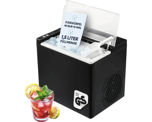 Eiswürfelmaschine Gourmet BxHxT 25,5 x 26,2 x 28,8 cm Eiswürfelmaschine mit Eiswürfeln und einem Glas Cocktail