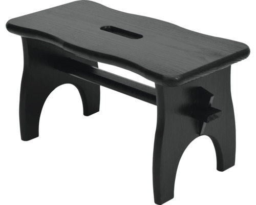 Schwarzer Tritthocker aus Holz mit Tragegriff