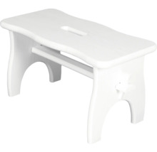Weißer Tritthocker aus Holz mit Griffloch