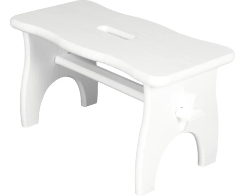 Weißer Tritthocker aus Holz mit Griffloch
