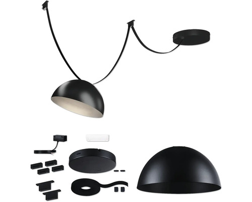 ULine LED Starterset 12W 335 lm 3000 K mit Pendelleuchte Bol 5 m Gurt schwarz 230/48V DC Hängeleuchte mit Lampenschirm und Montagezubehör