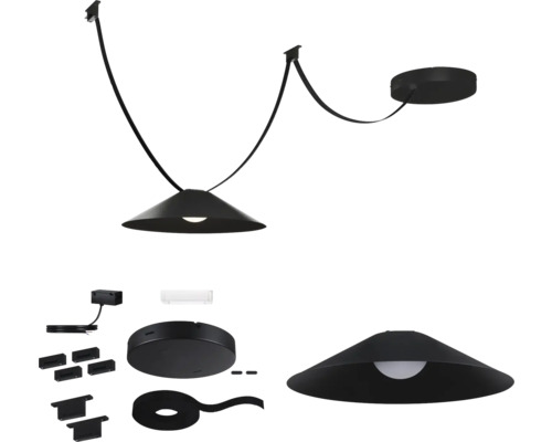 ULine LED Starterset 12W 560 lm 3000 K mit Pendelleuchte Cone 5 m Gurt schwarz 230/48V DC Schwarze Pendelleuchte mit Zubehör
