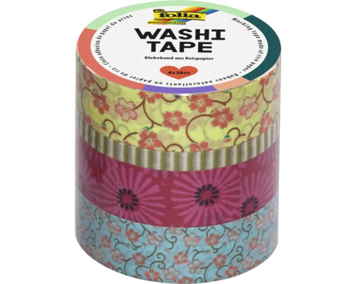 Washi Tape Set mit vier Rollen Klebeband aus Reispapier mit Blumenmuster
