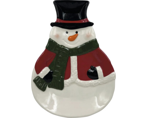 Dekoteller Lafiora Schneemann Keramik 27,7 x 19,7 x 3,5 cm Schneemannfigur mit Hut und Schal als Weihnachtsdekoration