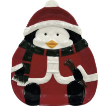 Teller in Form eines Pinguins mit Mütze und Mantel