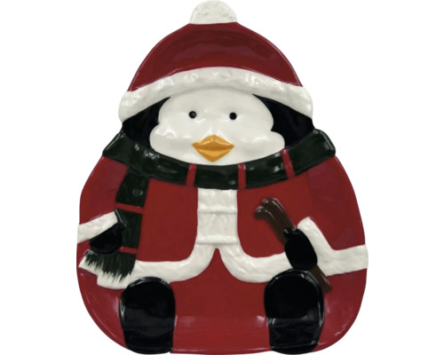 Teller in Form eines Pinguins mit Mütze und Mantel