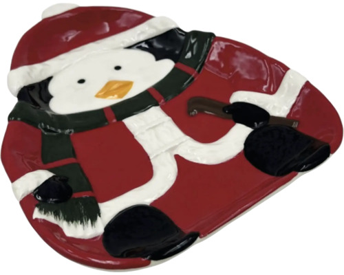 Teller in Pinguinform mit Winterbekleidung