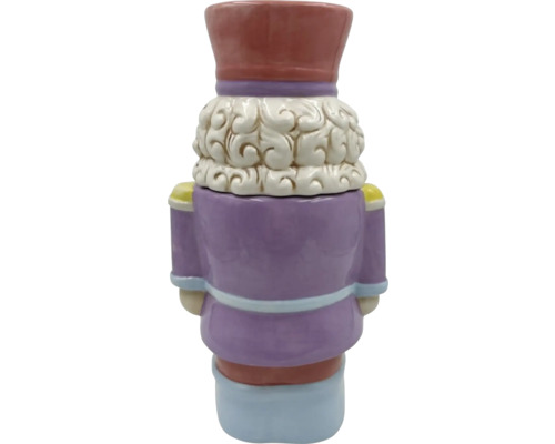 Rückansicht einer dekorativen Nussknackerfigur aus Keramik