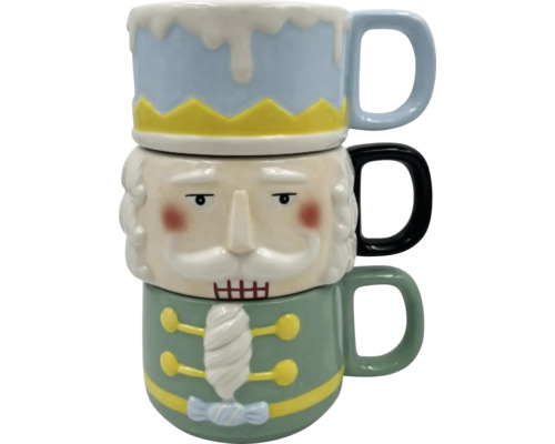 Weihnachtstasse Lafiora Nussknacker Keramik 15,5 x 11,7 x 19,7 cm 3 Stück Gestapelte Nussknacker Tassen aus Keramik