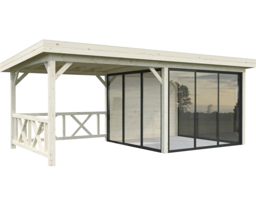 Holzpavillon mit Schiebetüren