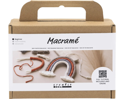 Macramé Mini Craft Kit für Anfänger, Fortgeschrittene und Experten in einer Kartonverpackung mit Griff