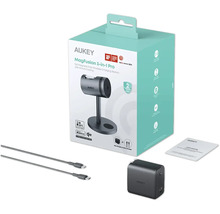 Aukey MagFusion 3-in-1 Pro Ladestation mit Verpackung, Netzteil, Kabel und Bedienungsanleitung