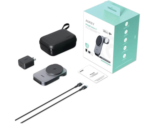 Aukey MagFusion Z Ladestation mit Zubehör und Verpackung