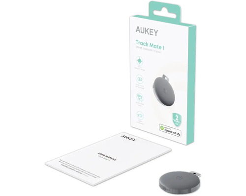 Aukey Track Mate 1 Smart Bluetooth Tracker mit Verpackung und Bedienungsanleitung