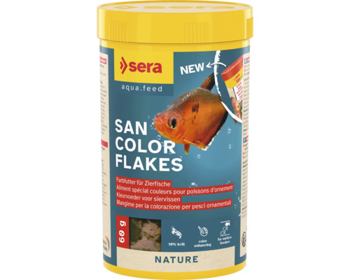 Fischfutter sera San Color Flakes 250 ml (60 g), Farbfutter Sera San Color Flakes Zierfischfutter Dose