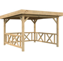 Holzpavillon mit Dach und Geländer