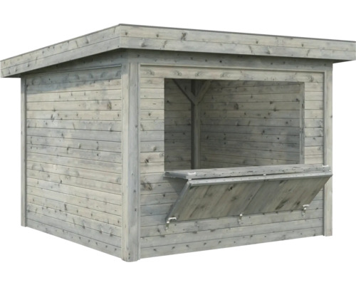 Holzkiosk mit herunterklappbarem Tresen