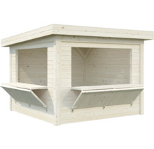 Holzkiosk mit Klapptheken für den Garten