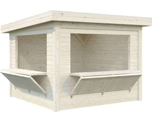 Holzkiosk mit Klapptheken für den Garten