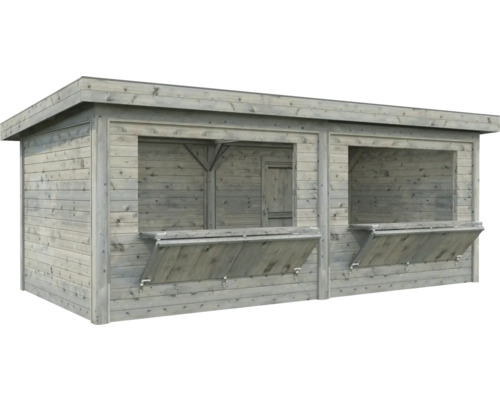 Verkaufsstand aus Holz mit Ausgabefenstern