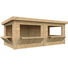 Verkaufsstand aus Holz mit offenen Klappen