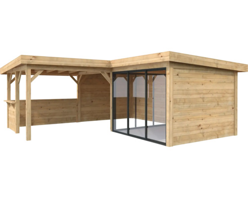 Holz Gartenhaus mit Anbau und Schiebetüren