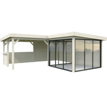 Holzpavillon mit Glasfront