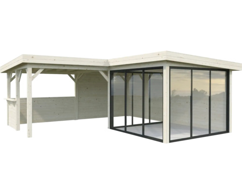 Holzpavillon mit Glasfront