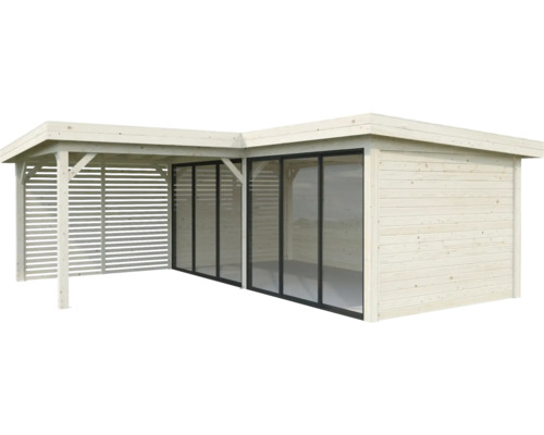 Holz Gartenhaus mit Schiebetüren und Überdachung