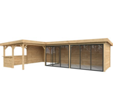 Holzpavillon mit Glasschiebetüren und Bartheke für den Garten