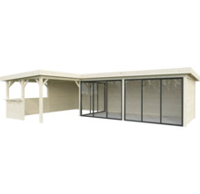 Holzpavillon mit Glasschiebetüren für den Garten