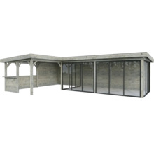 Holzpavillon mit Glasfront und Bartheke