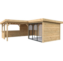 Holzpavillon mit Glasfront