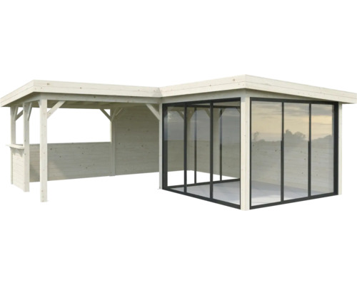 Holzpavillon mit Glaswand für den Garten