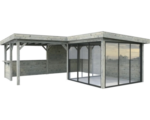 Holz Gartenhaus mit Glasschiebetüren