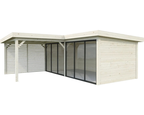 Holz Gartenhaus mit Schiebetüren und Lamellenwand