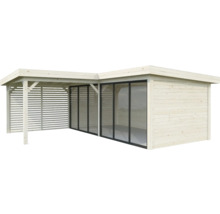 Gartenhaus mit Schiebetüren und überdachter Terrasse aus Holz