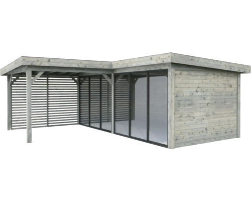 Holz Carport mit Gerätehaus und Lamellenwand