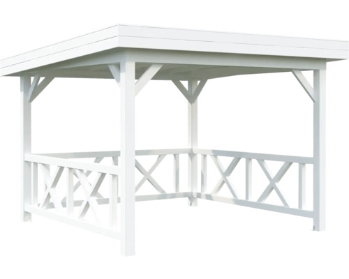Weißer Pavillon mit hölzernem Geländer für den Garten