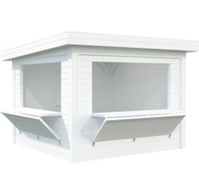 Weißer Holz Kiosk mit Klapptheke