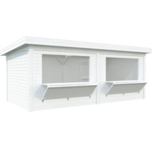 Weißer Holzpavillon mit zwei Verkaufsklappen