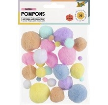 Packung mit 30 Bastel-Pompons in verschiedenen Pastelltönen mit einem Durchmesser von 1 bis 4 cm