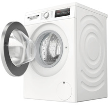 Bosch Waschmaschine mit geöffneter Tür, Trommel und Bedienfeld